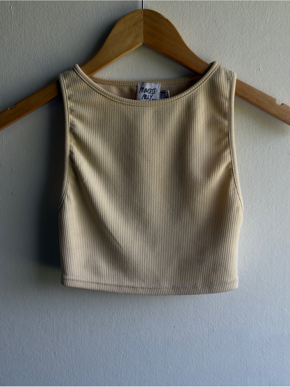Princess Polly Beige Ribbed High-Neck Crop Tank